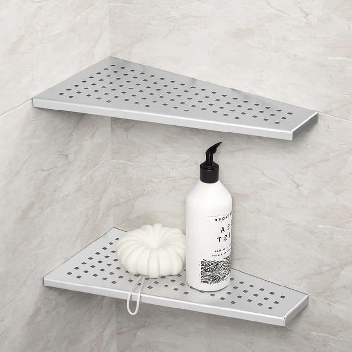 Eckablage Duschablage 304 Edelstahl ohne Bohren für Badezimmer Shampoo Halter Organizer Trapezförmig