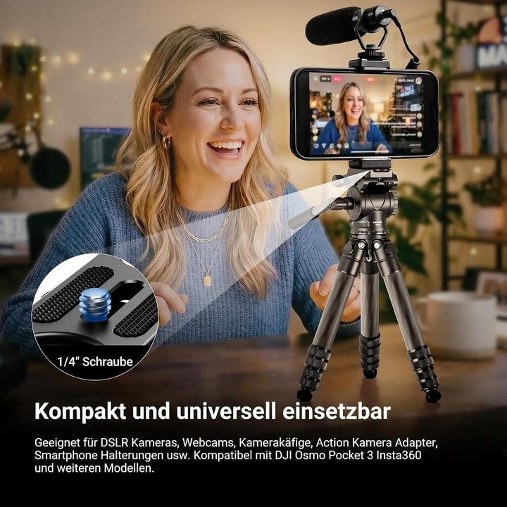 NEEWER Carbonfaser Tisch Kamera Mini Stativ tragbares Tischstativ Reisestativ für unterwegs mit Flui