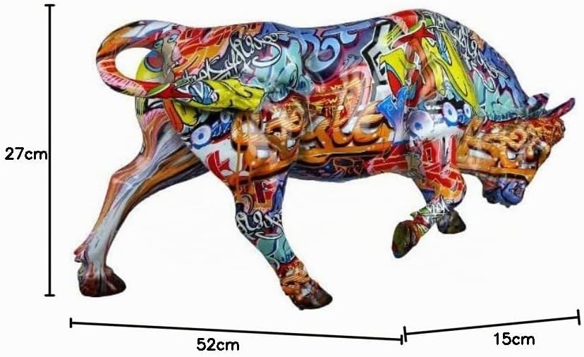 Casablanca Deko Figur Tierfigur Stier - aus Kunstharz im Street Art Design - Farbe: Mehrfarbig Höhe