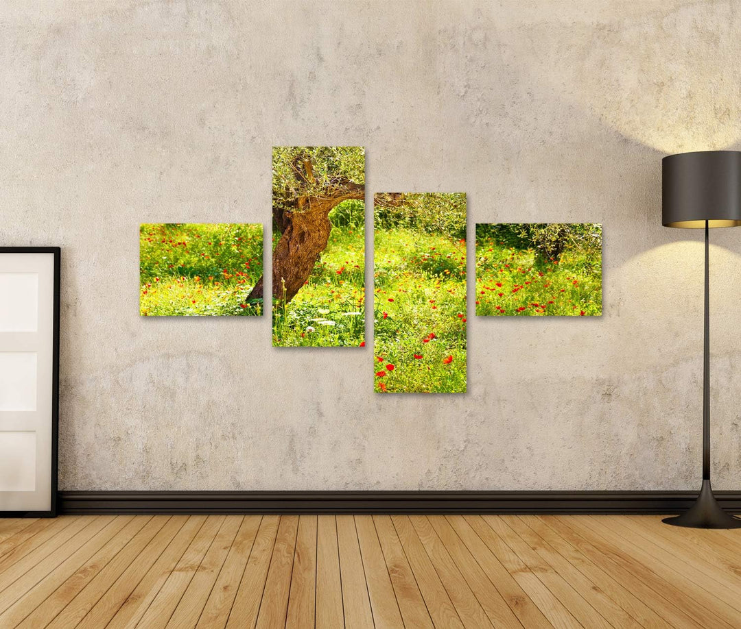 islandburner Bild auf Leinwand Mohnblumen Wiese Baum Bilder Wandbilder Poster Leinwand 150x80cm - 4
