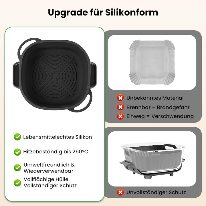 Airfryer Zubehör für Ninja CRISPi FN101EU: Komplett-Set mit 2x Silikonform + 1x Edelstahl Spritzschu