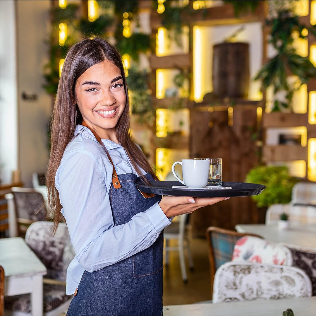volila Rutschfestes Schwarzes Tablett Serviertablett Rund (2 Stk. à 35 cm) - Rundes Tablett Ideal al