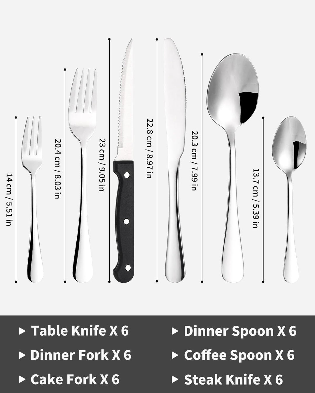 Xespis Besteck Set 12 Personen, 36 teilig Edelstahl Bestecksets, mit Steakmesser und Besteckkasten,