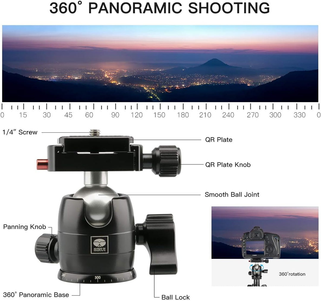 SIRUI Leicht Reise Travel Kamera Stativ Tripod,132cm Aluminium mit 360°Panorama Kugelkopf und Arca S