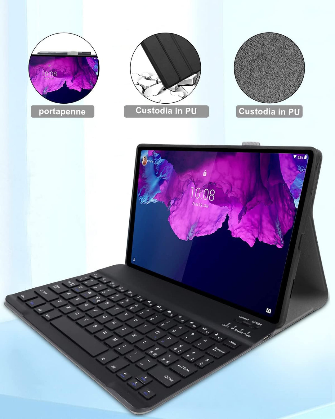 Yeegnar Tastatur mit Schutzhülle für Lenovo Tab P11 / P11 Plus TB-J606 / TB-J607 Italienische Blueto
