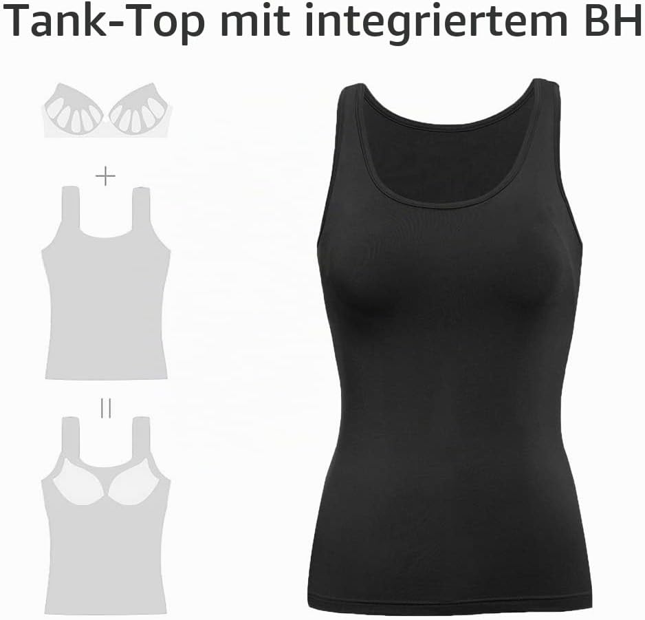 STARBILD Damen Unterhemd BH-Hemd Basic U-Ausschnitt Eingebauter BH Bügelloser Gepolstert Tank Tops,