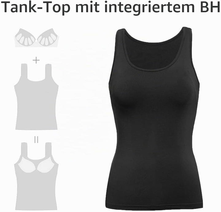 STARBILD Damen Unterhemd BH-Hemd Basic U-Ausschnitt Eingebauter BH Bügelloser Gepolstert Tank Tops,