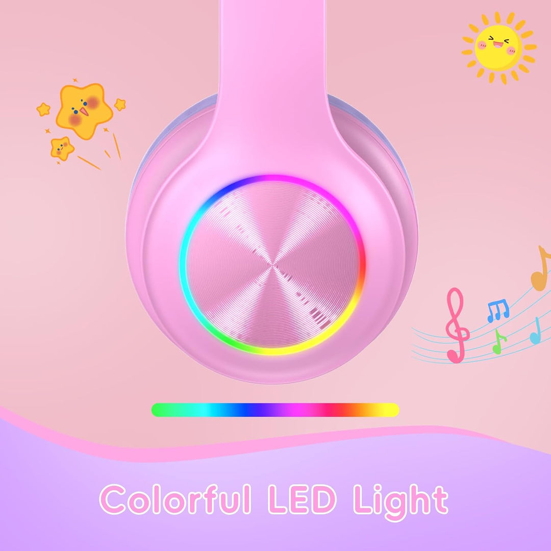 6.0 Bluetooth Kinder Kopfhörer, Kabellose Kinderkopfhörer mit LED-Leuchten, HD-Mikrofon, 85h Spielze