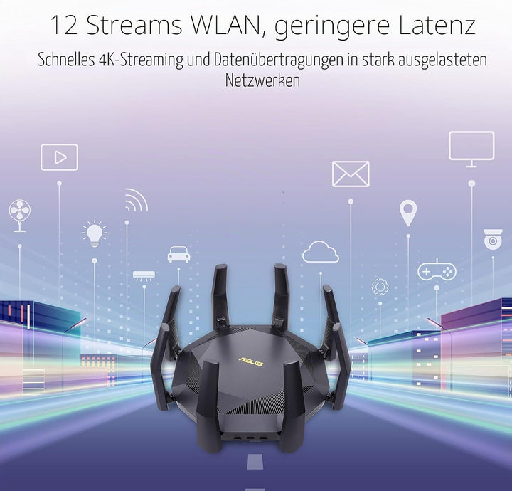 ASUS RT-AX89X Gaming Router (Ai Mesh WLAN System, WiFi 6 AX6000, 10G RJ45, 10G SFP+, 2.2 GHz QC CPU,