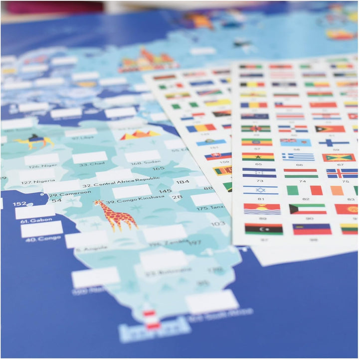 POPPIK 1841223 Sticker-Poster, Flaggen der Welt, interaktives Lernposter mit Aufklebern, mehrsprachi