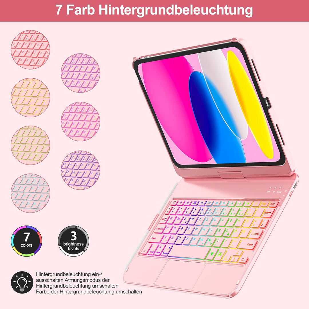 MMK Tastatur Hülle für iPad 10 Generation 10,9 Zoll 2022, 7 Farben Beleuchtung & Multi Touch Trackpa