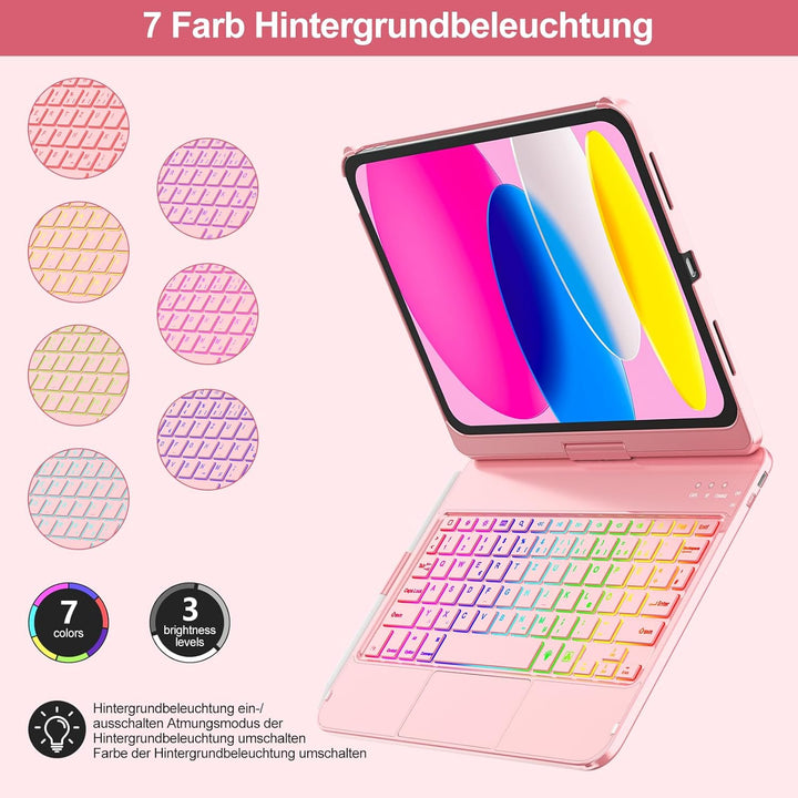 MMK Tastatur Hülle für iPad 10 Generation 10,9 Zoll 2022, 7 Farben Beleuchtung & Multi Touch Trackpa