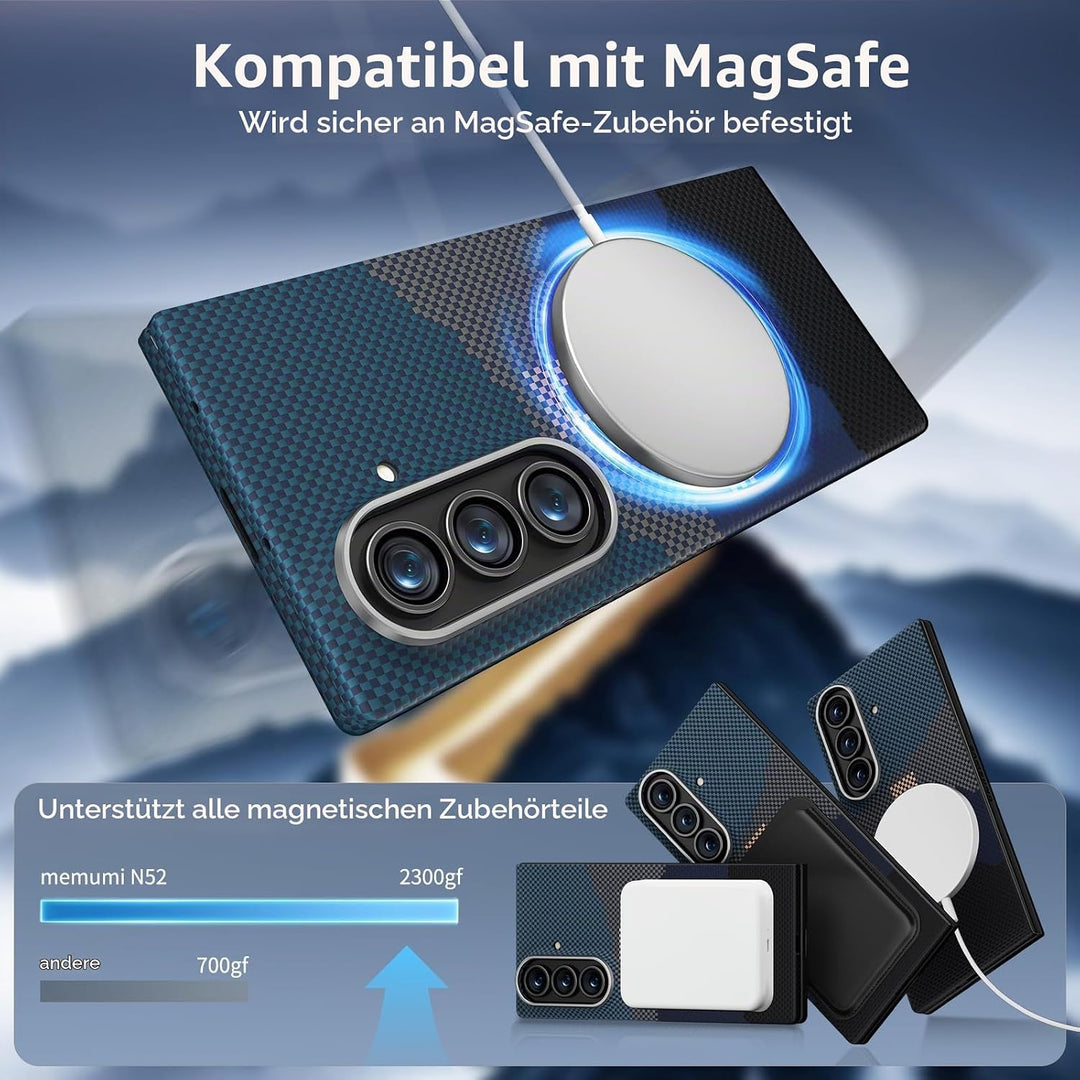 memumi Magnetische Carbon Hülle für Galaxy Z Fold 7, mit Schutzfolie, echter Aramidfaser, Ultradünn,
