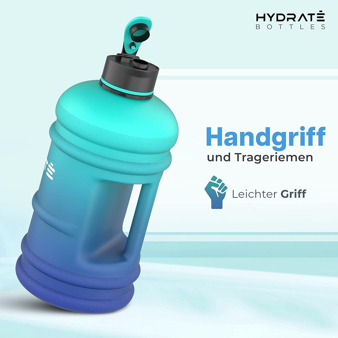 HYDRATE 2,2 Liter Trinkflasche Sport – langlebig und extra stark – BPA-frei – ideal für: Fitnessstud