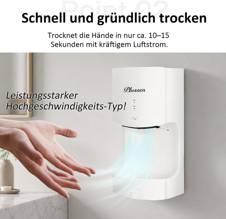 kurflo Automatischer Händetrockner Wandmontage | 100m/s Hochgeschwindigkeit | 10s Schnelltrocknung |
