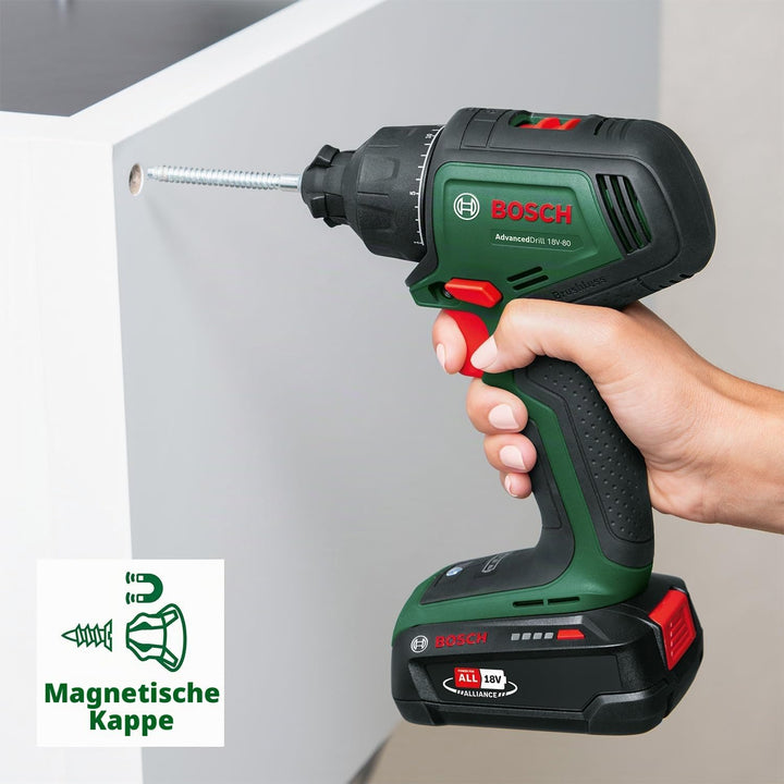 Bosch Akku-Bohrschrauber AdvancedDrill 18V-80 (zum Bohren und Schrauben; 18V System; 78 Nm; Metallbo