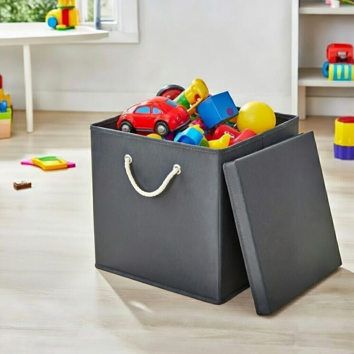 StickandShine 4er Set Dunkelgrau Faltbox 30 x 30 x 30 cm Aufbewahrungsbox faltbar mit Kordel und mit