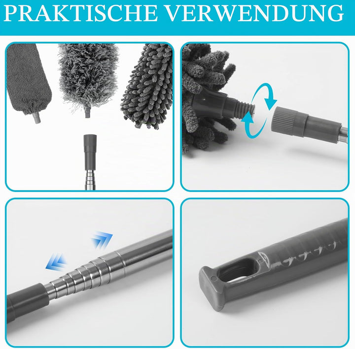 9 Stück Staubwedel Teleskop Waschbar,Staubwischer mit Teleskopstange,Waschbar Staubwedel Lang Auszie