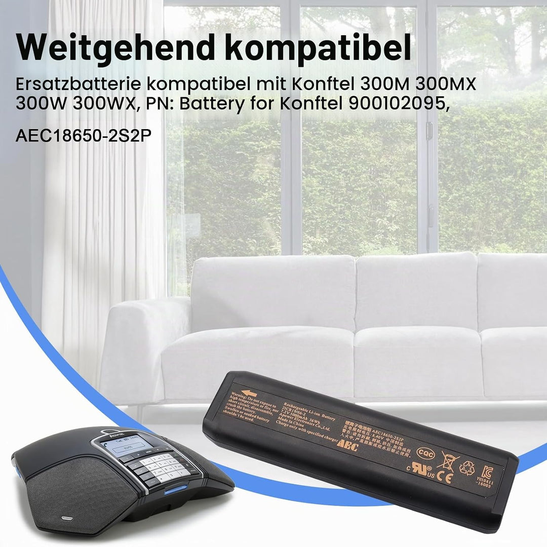 7,2 V 5000 mAh 36 Wh Ersatzakku, kompatibel mit Konftel 300M 300MX 300W 300WX, PN: Akku für Konftel