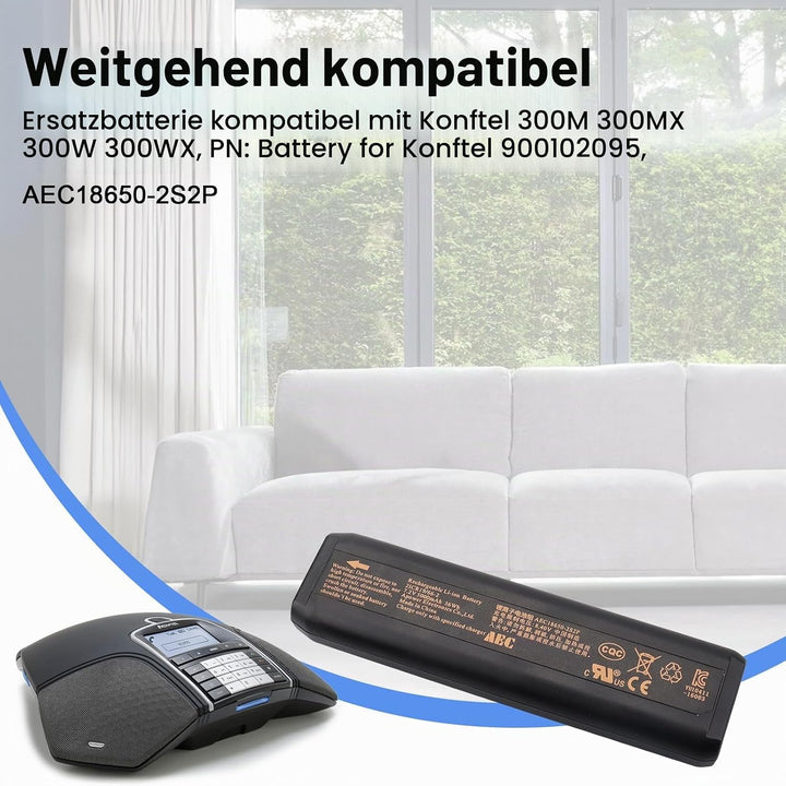 7,2 V 5000 mAh 36 Wh Ersatzakku, kompatibel mit Konftel 300M 300MX 300W 300WX, PN: Akku für Konftel
