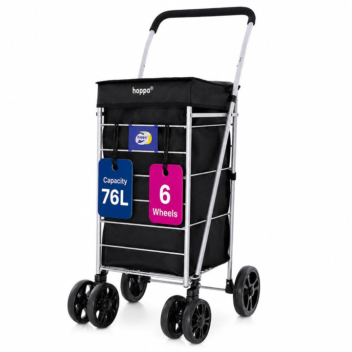 Hoppa Leichter 6-Rad-Einkaufstrolley Premium Modell 2024, faltbar, extragross, Einkaufstrolley mit 7