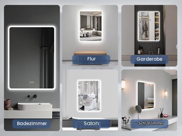 Badspiegel mit Beleuchtung, 50x70cm LED Badezimmerspiegel mit Touchschalter, Dimmbar Lichtfarbe 3 Fa