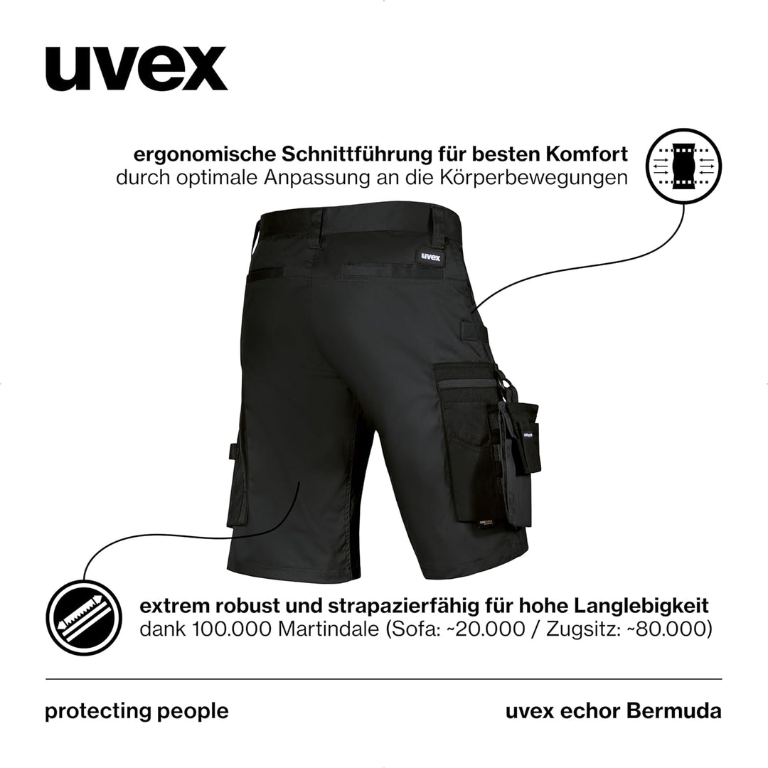 uvex echor Arbeitsshorts - Kurze Premium Arbeitshose - Herren-Cargohose - Stretch-Bund, leicht, elas