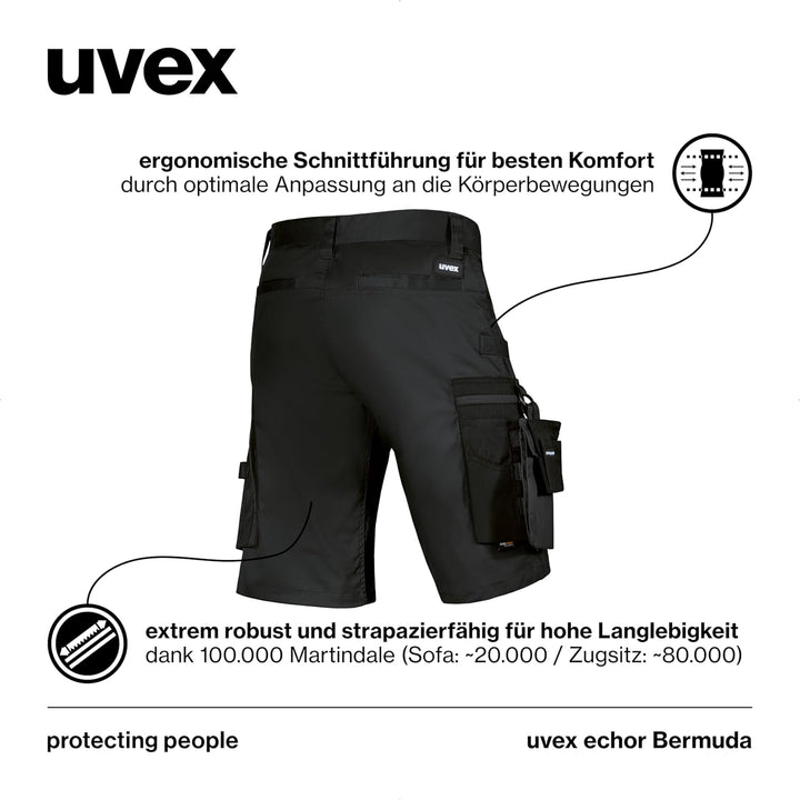 uvex echor Arbeitsshorts - Kurze Premium Arbeitshose - Herren-Cargohose - Stretch-Bund, leicht, elas