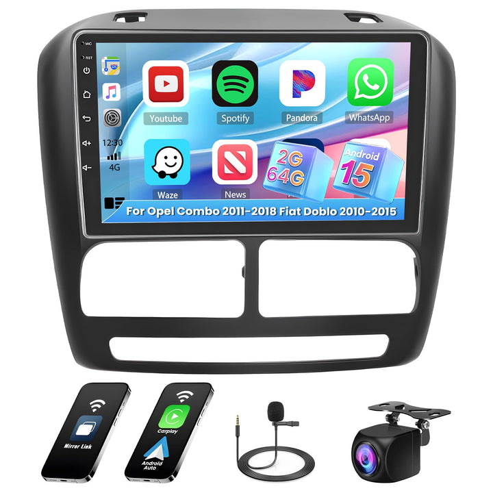 [2G+64G] Hikity Autoradio Navi Für FIAT Doblo 2010-2015 Opel Combo 2011-2018 Android 13 Wireless Car