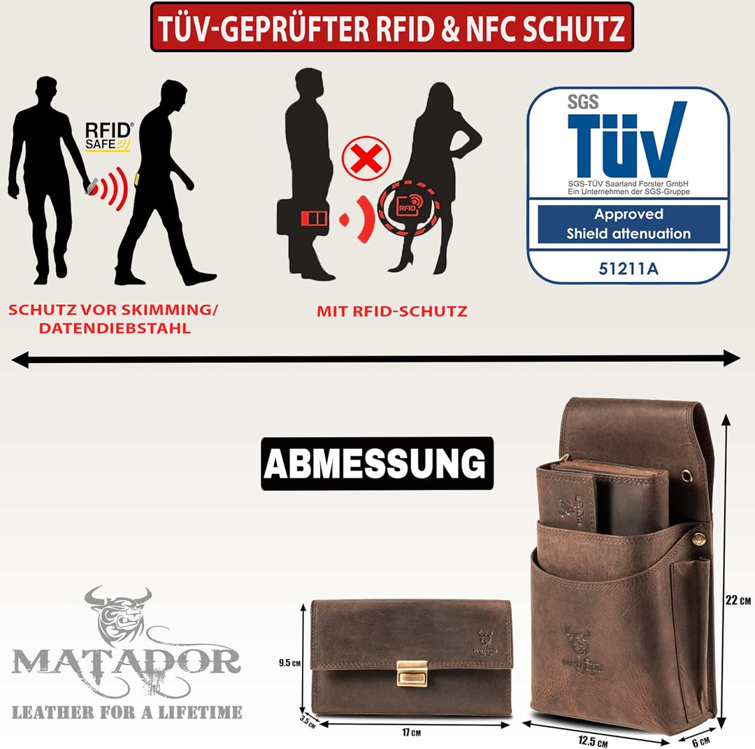 MATADOR Kellner Geldbörse Leder 'VICIO mit Kellnertasche Set | Kellnerportemonnaie Leder mit Kellner