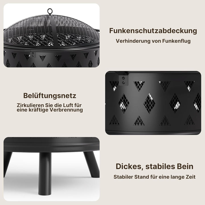 Xbro Ø 76 cm Feuerschale mit Funkenschutz und Schürhaken,Feuerschale für den Garten, mit Grillrost,