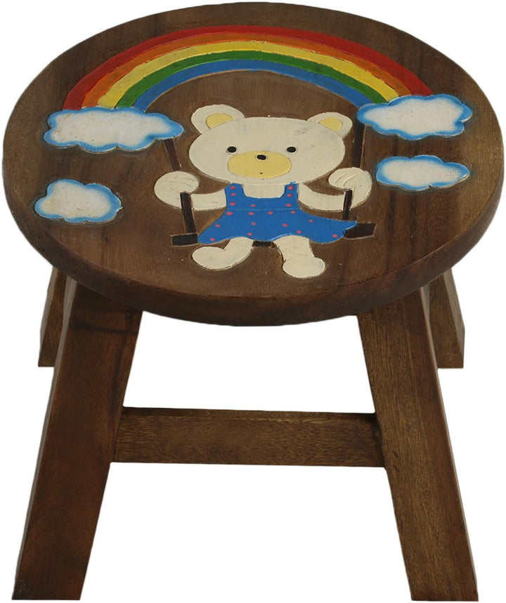ART-CRAFT KH073 Kinderhocker Holz Schemel mit Motiv Bär bemalt und beschnitzt extra grosse Sitzfläch