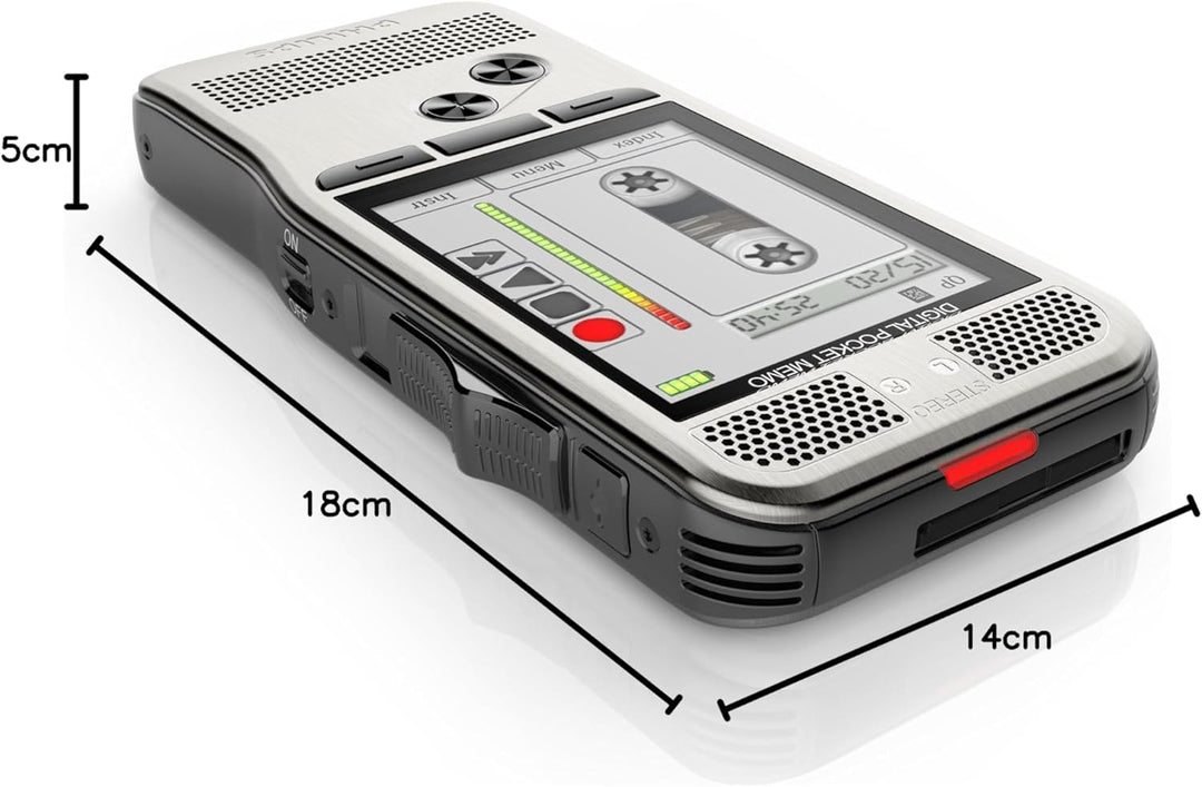 Philips Pocket Memo Digitales Diktiergerät DPM7000 Schiebeschalter-Bedienung, 2 Mikrofone für Stereo
