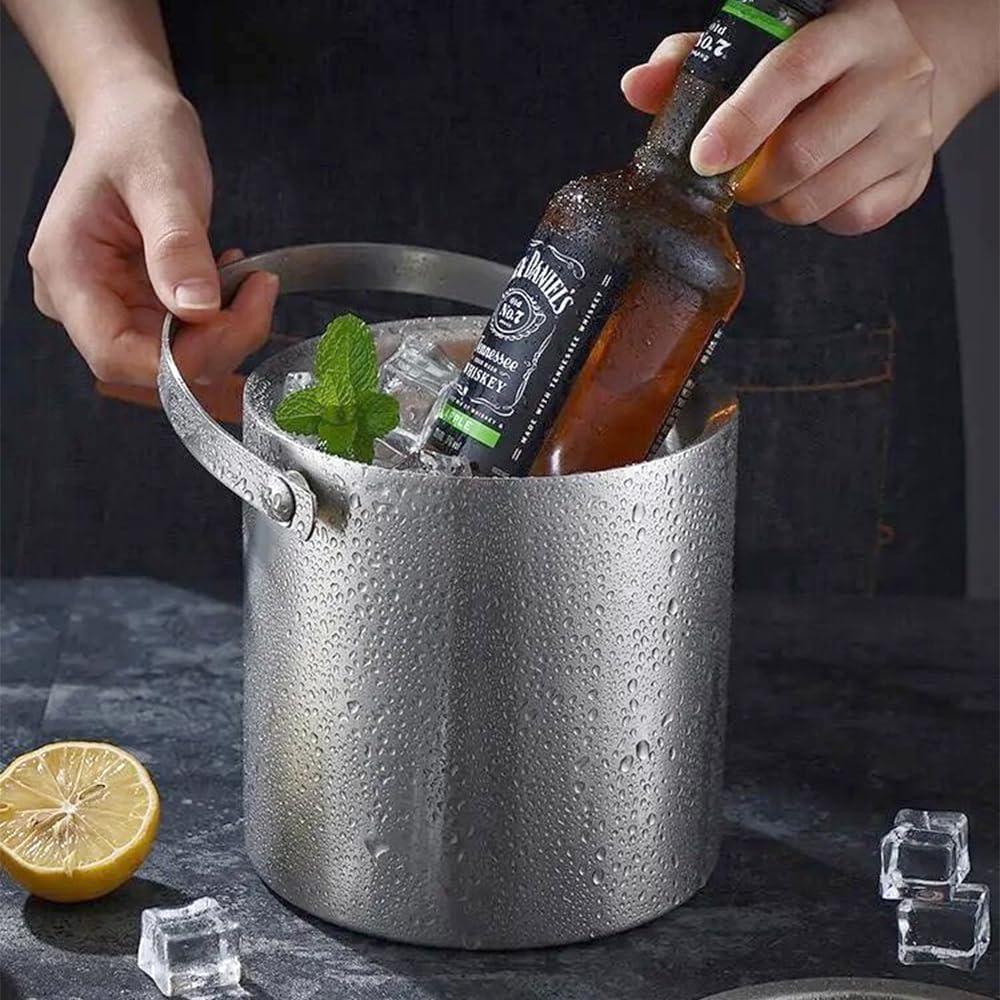 Hocadrv Eiskübel 2L Edelstahl Eiskübel Eisbehälter Eiskübel mit Deckel und Eiswürfelzange Eisbehälte