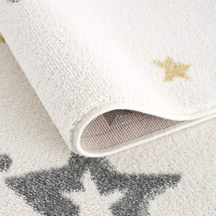 carpet city Kinderteppich Kinderzimmer Creme - 120 cm Rund - Nachthimmel Sterne Mond - Kinderzimmert