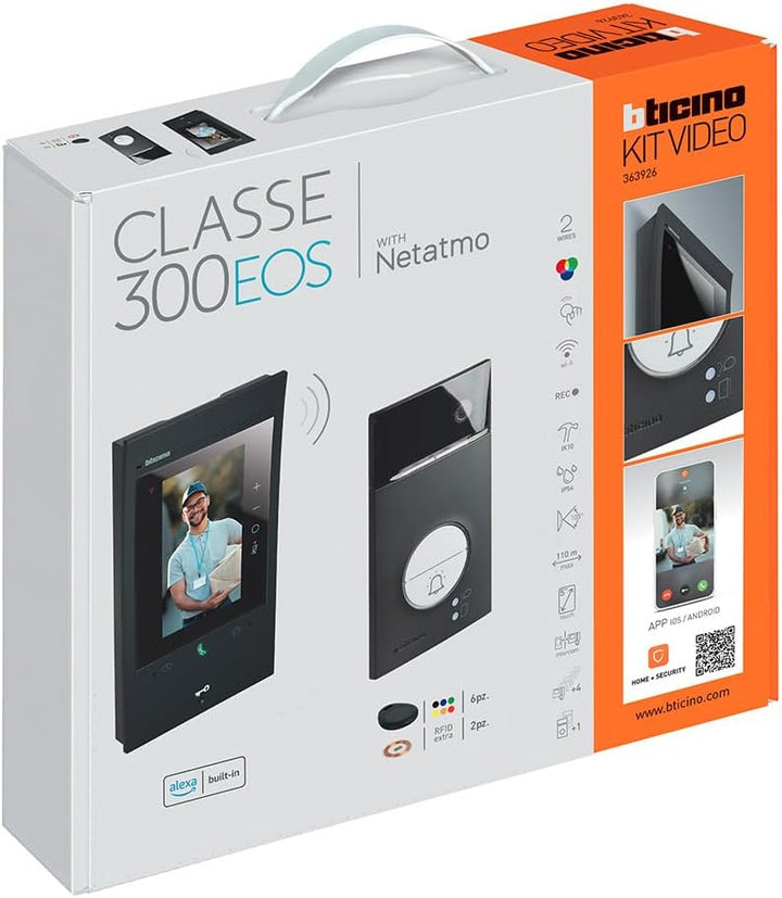 BTICINO, Flex‘ONE-Set Classe 300EOS with Netatmo in Schwarz & Linea 3000 in Schwarz, smarte Wi-Fi-Vi