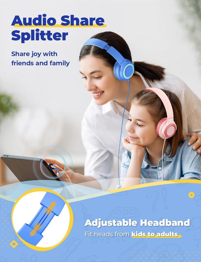 iClever Kinder Kopfhörer [2 Pack] - 94dB Safe Volume Limited - Kopfhörer für Kinder mit Sharing Spli