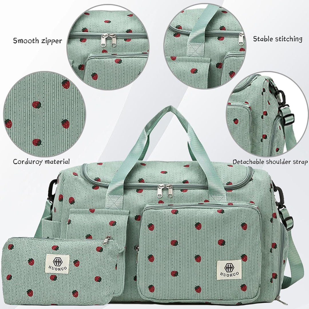 Reisetasche Damen, Sporttasche Damen mit Schuhfach, Nassfach and Kleine Geldbörse, Cord Schwimmtasch