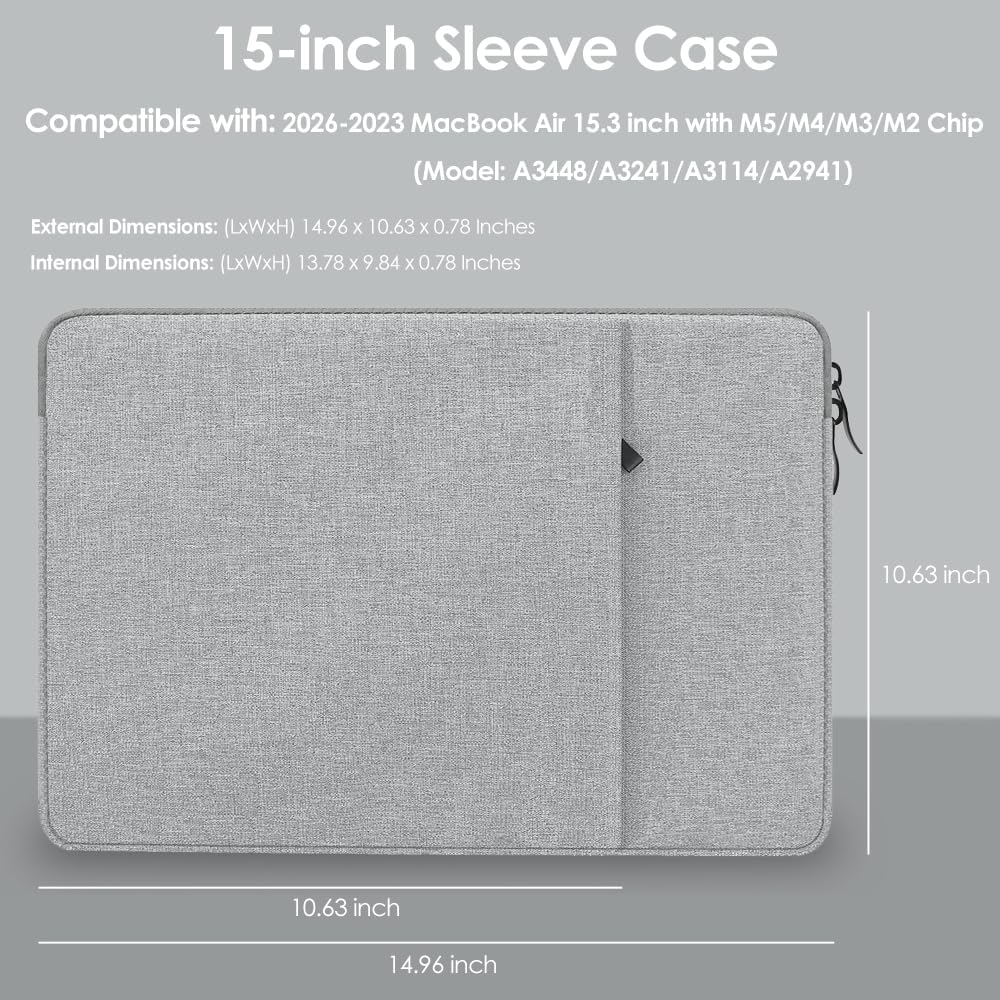 ProElife 15-Zoll Laptop-Schutzhülle für MacBook Air 15.3 Zoll mit M4, M3, M2 (A3241, A3114, A2941),