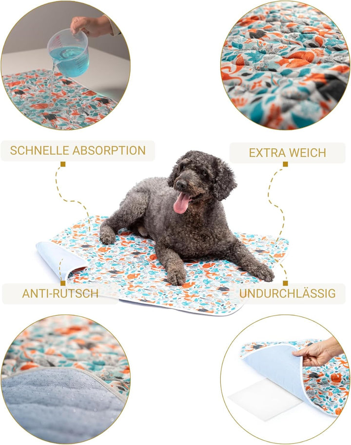 2X Luxus Waschbare Pee Pads für Hunde - 2x Saugfähiger & Rutschfest - Wiederverwendbare und Wasserdi