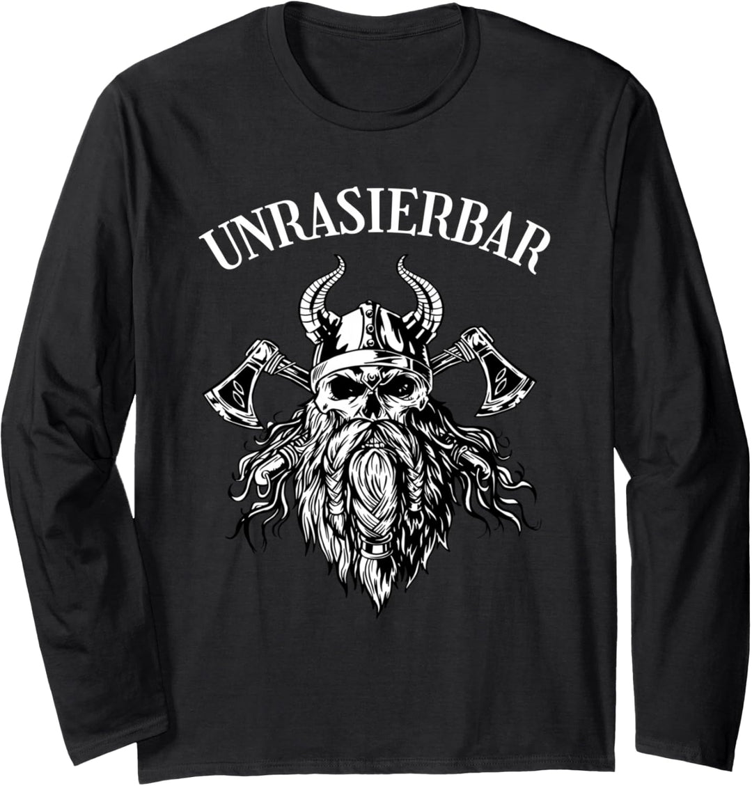 Bartträger Bart Wikinger Lustig Spruch Unrasierbar Geschenk Langarmshirt