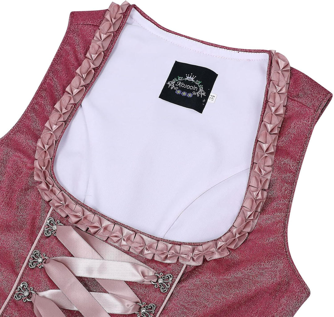 KOJOOIN Trachtenkleid Dirndl Kurz Damen Midi für Oktoberfest 3tlg.- DREI Teilig: Kleid, Bluse, Schür