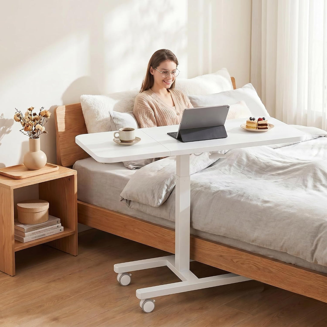 100cm Höhenverstellbarer Beistelltisch Grosser Platte, Rollen mit Feststellbremsen, Gasdruckfeder, s