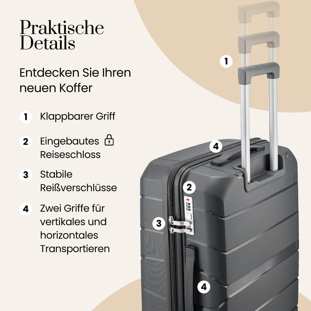 Urban Adventurer Kofferset 3-teilig 232L – Anthrazit – Hartschalenkoffer mit Zahlenschloss & 4 Rolle