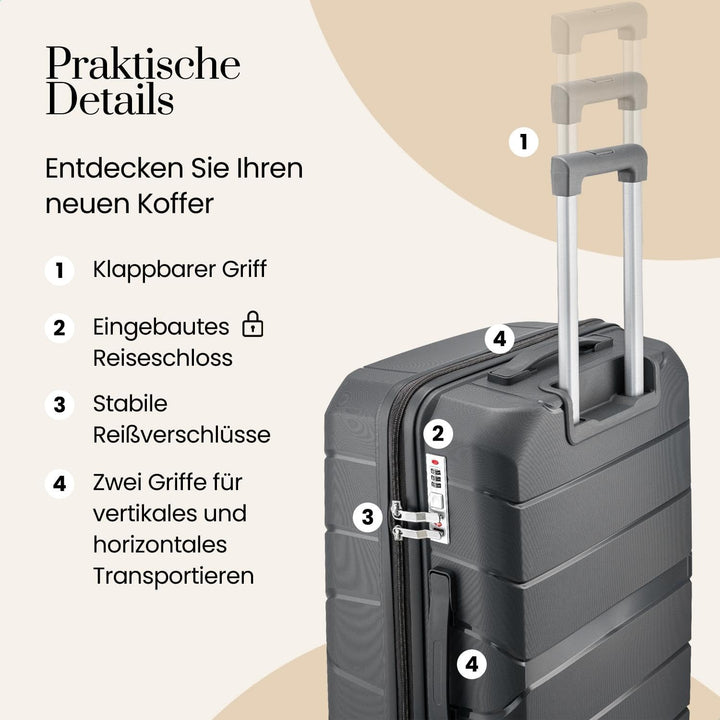 Urban Adventurer Kofferset 3-teilig 232L – Anthrazit – Hartschalenkoffer mit Zahlenschloss & 4 Rolle