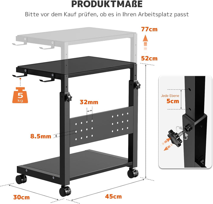 PUTORSEN Höhenverstellbarer PC Tower Ständer mit 2 Ebenen,Computer Tower Ständer mit Rollen und Maus