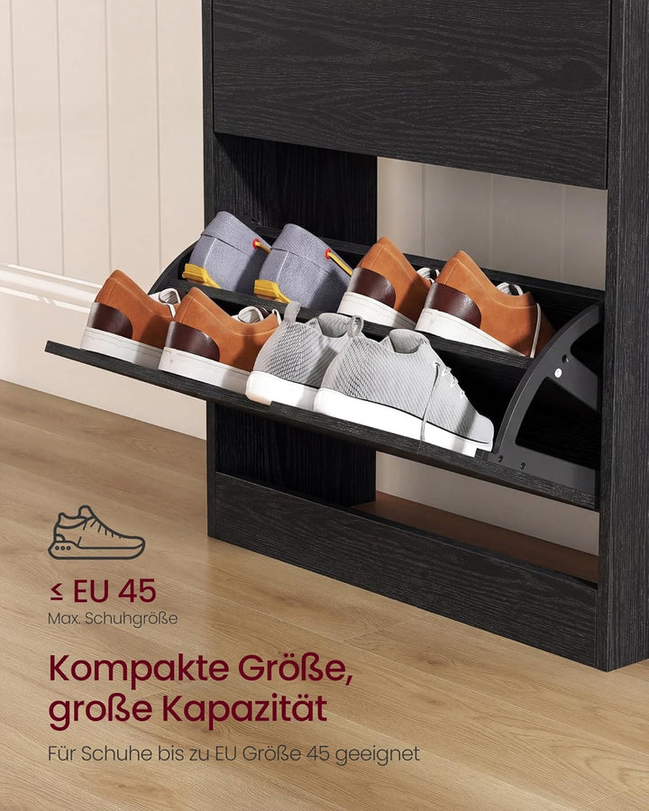 VASAGLE Schuhschrank 3 Klappen, Schuhkipper, Schuhregal, Schuhaufbewahrung, offenes Fach, Trennwand
