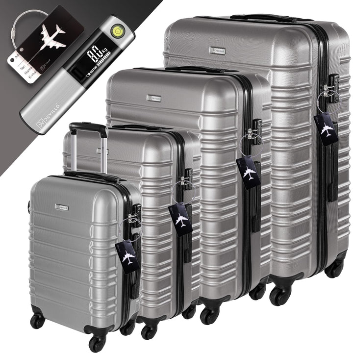 Devillo® Hartschalenkofferset Kofferset 4tlg. S-M-L-XL, Silber - Hard Shell Trolley Koffer Reisekoff