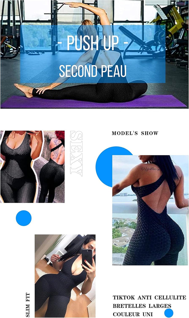 STARBILD Damen Yoga Jumpsuit Ärmellos Rückenfrei Eng Anliegender, Fitness Overall für Gym Workout, K