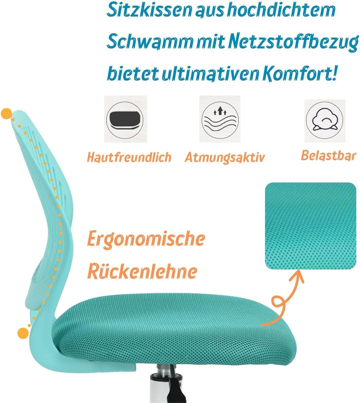 FurnitureR Friseurstuhl ergonomischer Drehstuhl ohne Armlehnen, höhenverstellbar, Netzrückenlehne, M
